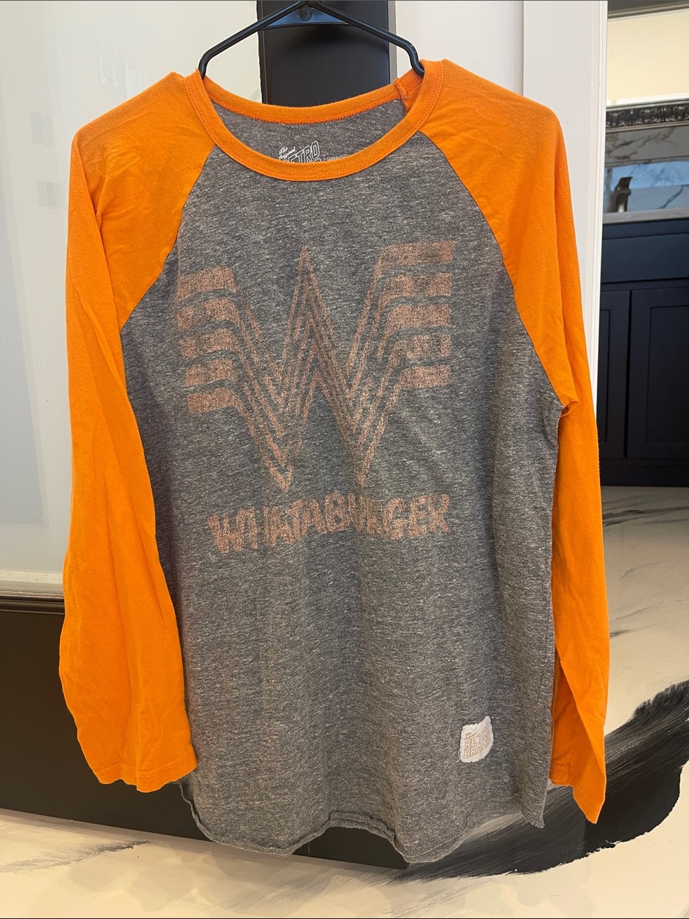 WHATABURGER Original Retro Brand Gray Body with Orange Raglan Sleeves Long-Sleev